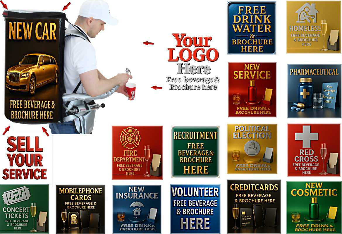 Mobile drink sampling in action with a branded backpack beverage dispenser